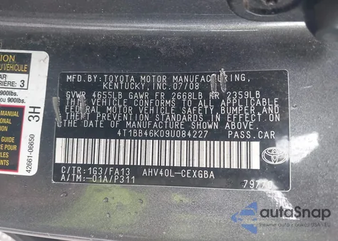 2009 Toyota Camry Hybrid из США, поврежденный, VIN 4T1BB46K09U084227